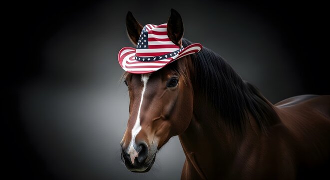 Patriotic horse celebrates usa independence day with american flag headband