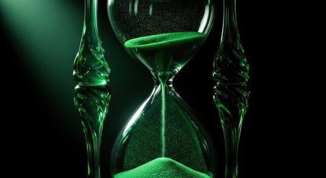 Elegant black and green hourglass with swirling