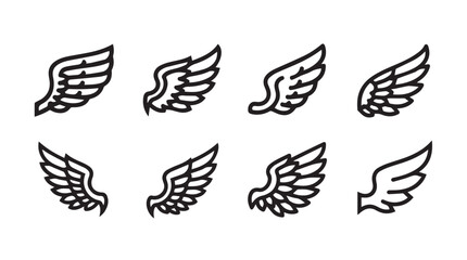 Fototapeta premium Set of Outline Wings Icons Various Styles Isolated on White Background