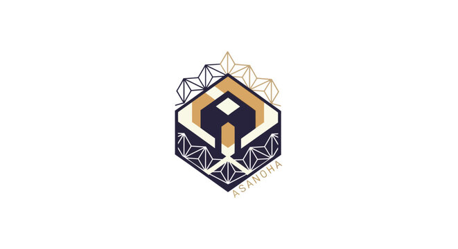 Geometric Asanoha Pattern Logo, Hexagon, Abstract, Japanese Symbol, Modern Design