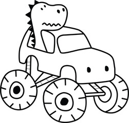 Cute dinosaur driving a monster truck illustration, vector © Md