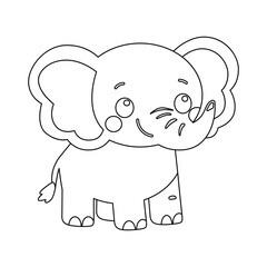 Obraz premium Cute baby elephant line art vector illustration. Sweet cartoon elephant coloring page for kids.