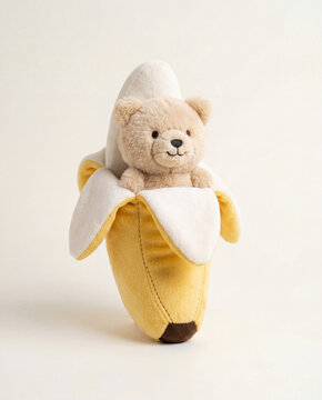 Cute Banana Bear Plushie Toy Isolated on White