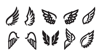 Fototapeta premium Collection of Diverse Wing Icons Black and White Vector Graphics