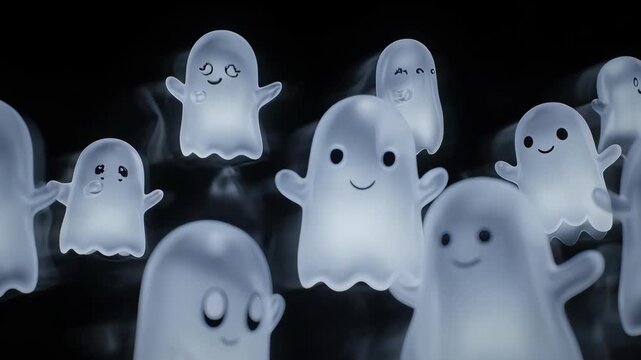 3D Rendered Motion of Cute Little Ghost of Halloween in Black Background