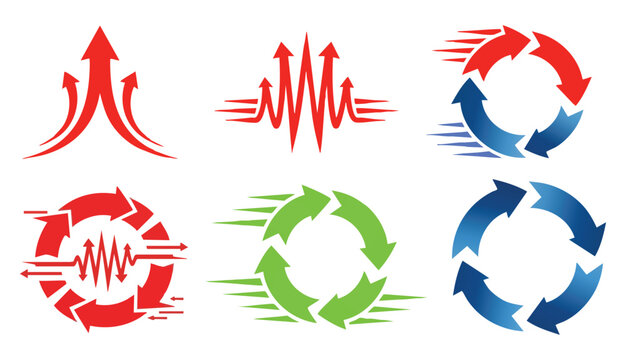 Red and blue arrow. Air heat and cold wave, warm and cooling wind circle. Flow direction, hot current hvac conditioner icon. Ventilation arrows, airflow stream motion speed signs