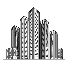 Fototapeta premium Modern City Buildings Line Art Illustration - Urban Skyscrapers Skyline Vector Graphic
