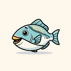 Fototapeta premium A cartoon-style illustration of a happy, light blue fish with black outlines and a cheerful expression. It features a shadow effect