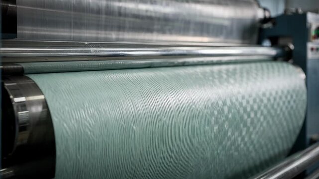 Textured vinyl sheets being formed on a calendaring line highlighting embossed patterns and durable surface details for nonslip floor coverings.