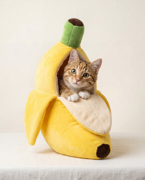 Realistic Cat Inside Banana Plushie Toy