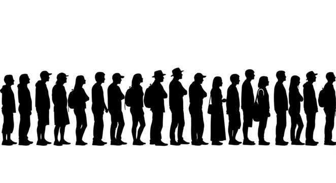 Silhouette of a Crowd Waiting in Line for an Event.