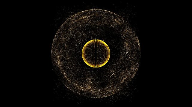 circular solar burst with intense fiery colors and sparkling particles around the eclipse