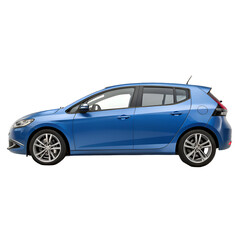 Obraz premium Side view of a generic blue hatchback car on white background