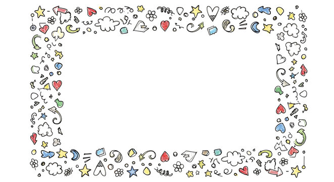 Colorful doodle frame border isolated on a transparent background