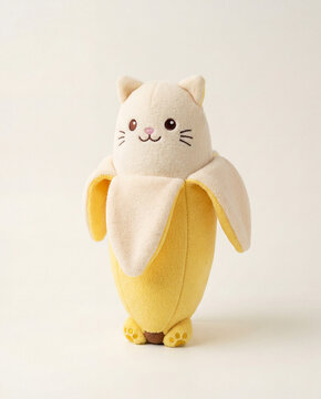 Kawaii Cat Banana Plushie Toy Isolated on White