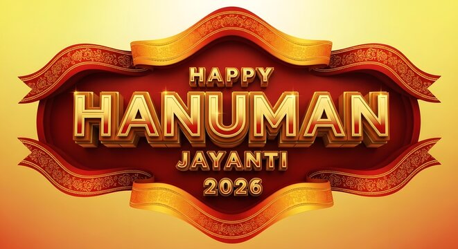 Happy hanuman jayanti 2026 golden celebration banner with ornate design elements