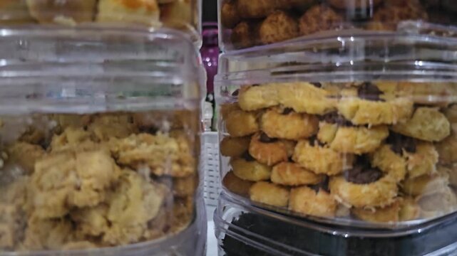 homemade cookies with chocolateAssorted Indonesian cookies,pastry,cake,bakery in jar,for celebrate Eid Al-Fitr and Eid al-Adha.Indonesian called kue kering