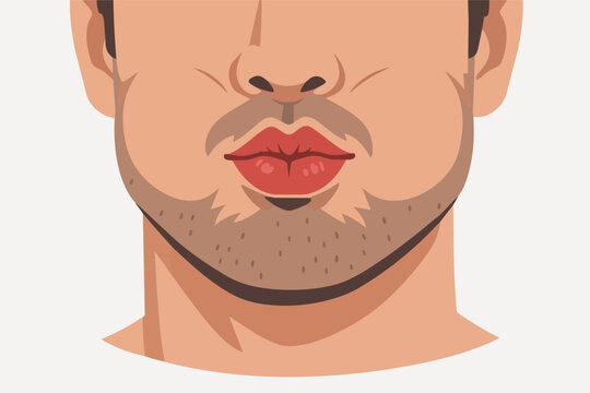 Man making a funny face with pouty lips and stubble, showing expressive facial gesture and emotion