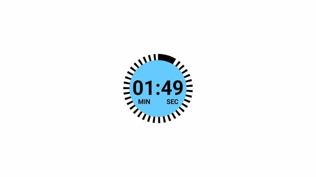 120 to 0 seconds, 2 minute countdown timer with alpha channel , Two minutes circle countdown video.