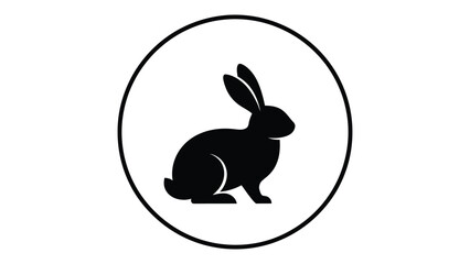 Fototapeta premium Simple black silhouette of a rabbit inside a circular frame