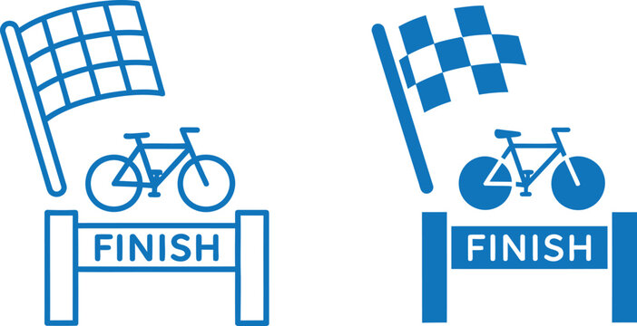 Cycling finish line flags and bicycles icon set