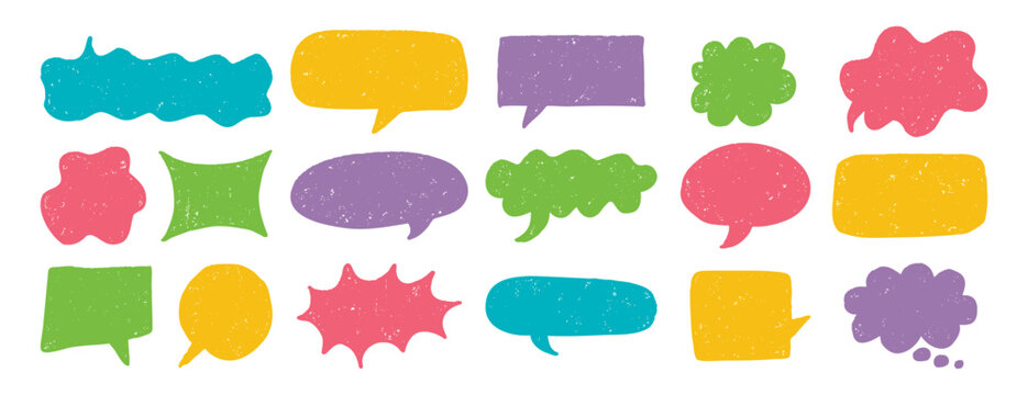 speech bubble texture chalk pencil doodle set. Crayon speech bubble frame, comic talk balloon Grunge colorful collection.