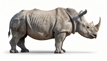Obraz premium Realistic Rhinoceros Side View Isolated on White Background