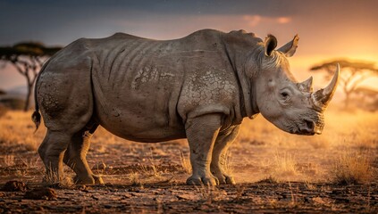 Obraz premium Powerful Rhinoceros Full Body Side Angle High Detail Animal