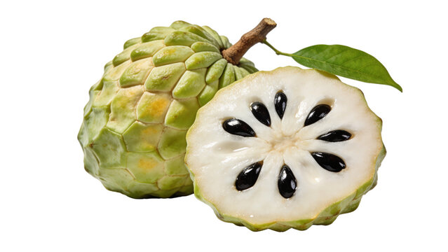 Fresh Seetha Fruit (Custard Apple) with Half Cut Showing Creamy Flesh and Seeds Isolated on Transparent Background &ndash; Sweet Sitaphal, High-Resolution PNG.