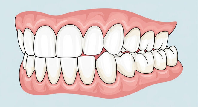 Illustration of Malocclusion - Misaligned Teeth and Dental Health.