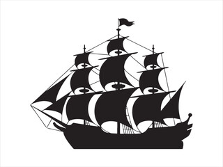 Pirate Ship silhouette, Vintage sailing ship silhouette, Pirate boat vector illustration design © Jabed