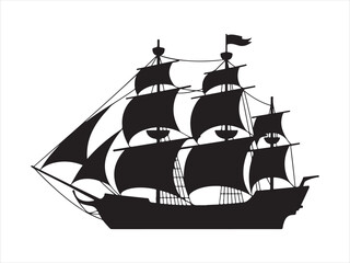 Pirate Ship silhouette, Vintage sailing ship silhouette, Pirate boat vector illustration design © Jabed