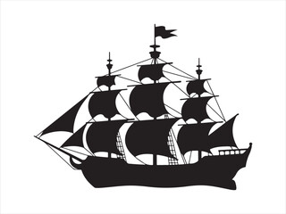 Pirate Ship silhouette, Vintage sailing ship silhouette, Pirate boat vector illustration design © Jabed