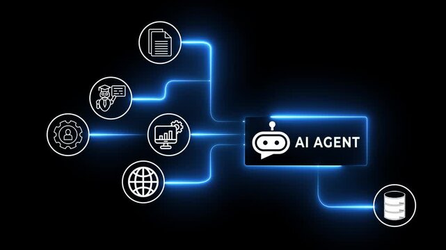 AI agent system analysis concept. Big data and productivity with digital charts. Motion graphics of smart automation. 4k video animation. Idea of agent analysis system.