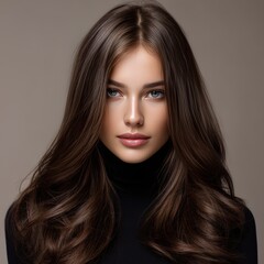 Naklejka premium Young Beautiful Woman with Long Hair Closeup Portrait Photo. Fictional Character Created By Generative AI