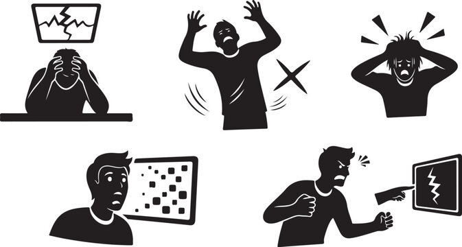Frustrated people experiencing technical difficulties and computer errors
