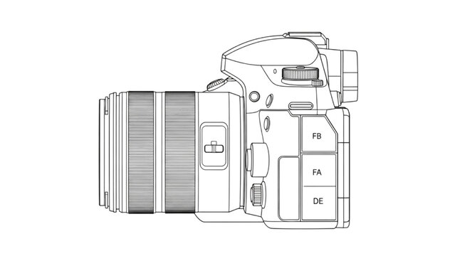 Digital camera side view, CAD engineering technical drawing