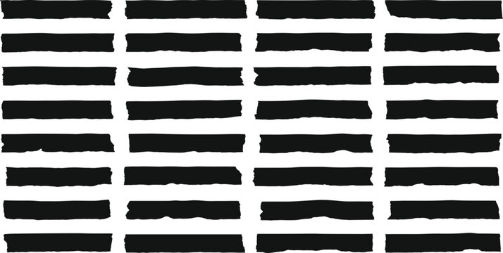 Collection of Hand-Torn Black Masking Tape Strips Vector Set for Grungy Edges, Textures, and Rough Border Designs