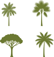 Obraz premium Green Tree and Palm Tree Silhouettes Vector Set for Tropical Landscapes, Nature Scenes, and Eco-Friendly Design Elements