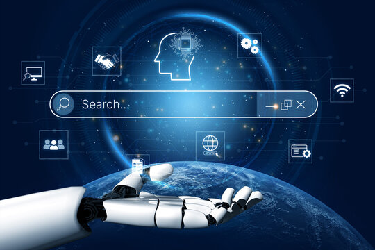 Artificial intelligence AI search concept enabling smarter discovery, recommendations to digital services and knowledge. Generative AI search engine algorithm provide user intent result. Corpus