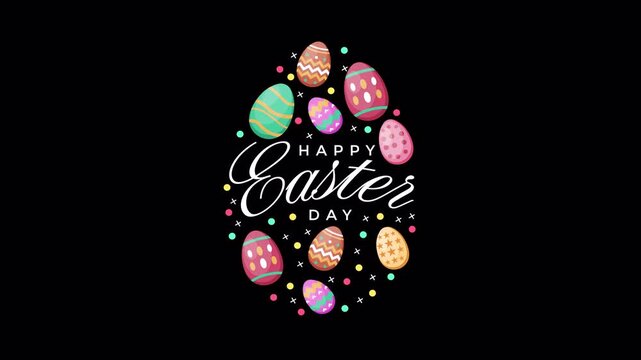 Animated Happy Easter Script Letter with Eggs on transparent background, alpha channel