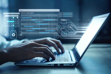 Obraz premium Project scheduling dashboard organizes timelines, tracks progress, and enhances collaboration for efficient workflow, helping teams manage multiple projects and improve productivity. Parse