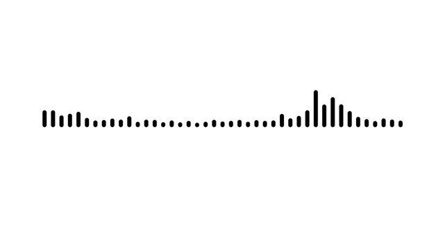 Professional 4k black audio waveform animation, minimalist white background music visualizer, seamless loop sound wave for video editing, digital signal processing and heartbeat graphics.
