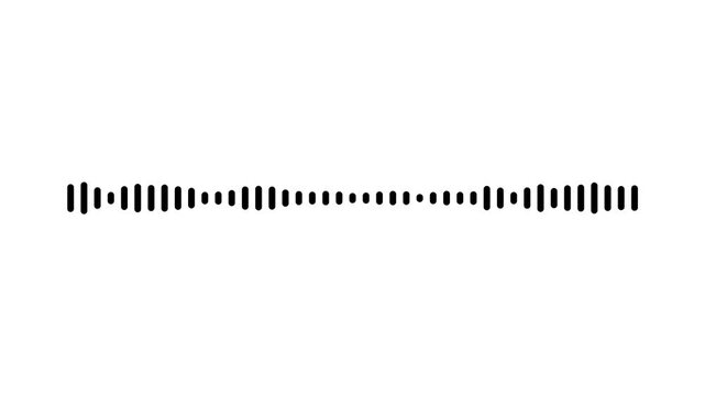 Simple minimalist sound wave spectrum on white background, 4k black audio visualizer loop, seamless motion graphics for podcasting gear, radio frequency and voice track visualization video.