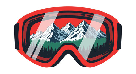 Ski Goggles Reflecting Snowy Mountains and Pine Forest - Winter Sports Adventure © Erlin