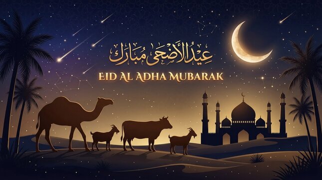Eid Al Adha Banner Design Vector Illustration. Islamic and Arabic Background for Muslim Community Festival.