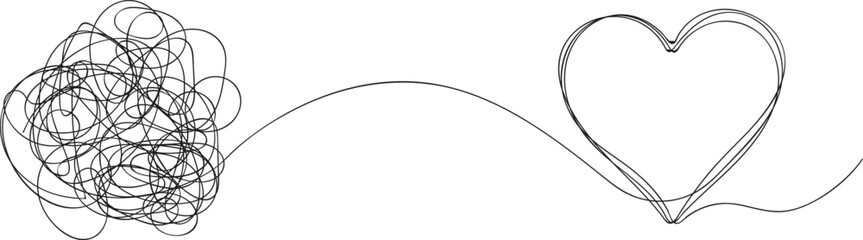 Obraz premium Continuous One Line Drawing From Chaos to Love Heart Concept Emotional Healing Mental Health Vector Illustration