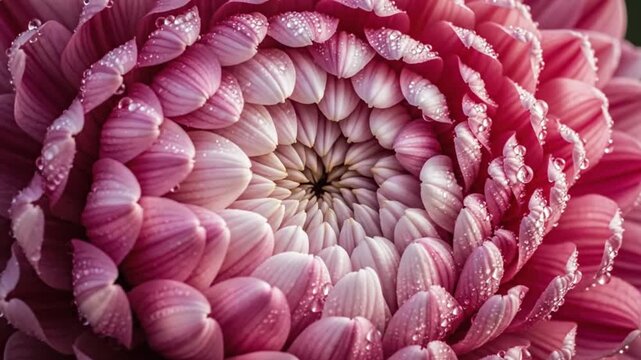 A close-up view of a large pink and white flower made from numerous small flower petals arranged intricately in a floral pattern