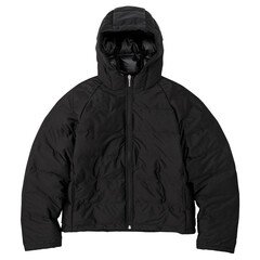 Black Hooded Jacket. warm sport. Women's hooded down jacket with zip pockets. Black fleece jackets with a zipper. Unisex style isolated on white background. Fashionable black wool hoodie coat. © Hathaichanok