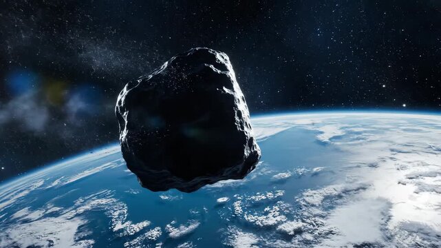 This video showcases a near-Earth asteroid flyby in deep space, planetary defense theme, celestial motion concept, and high-impact astronomical background for commercial storytelling.